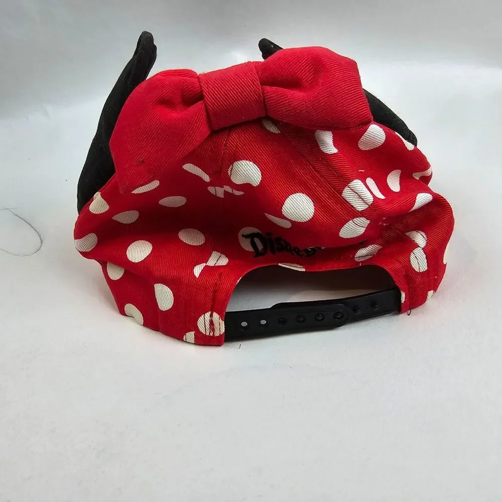 Minnie Mouse Polka Dot Ears Snapback Hat Cap Disney Parks World Girl Red Youth